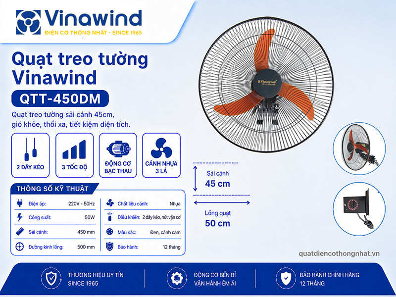 Quạt treo tường Vinawind QTT-450DM