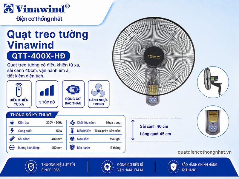 Quạt treo tường Vinawind QTT-400X-HĐ