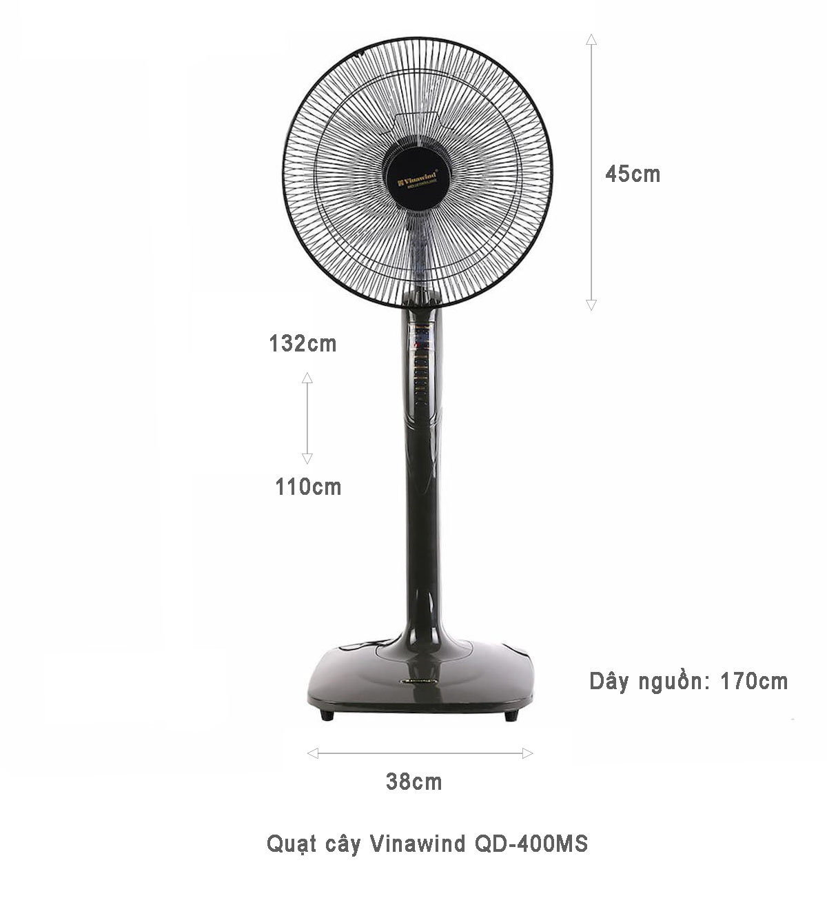 Quạt cây Vinawind QĐ-400MS - Sải cánh 40cm, Không điều khiển