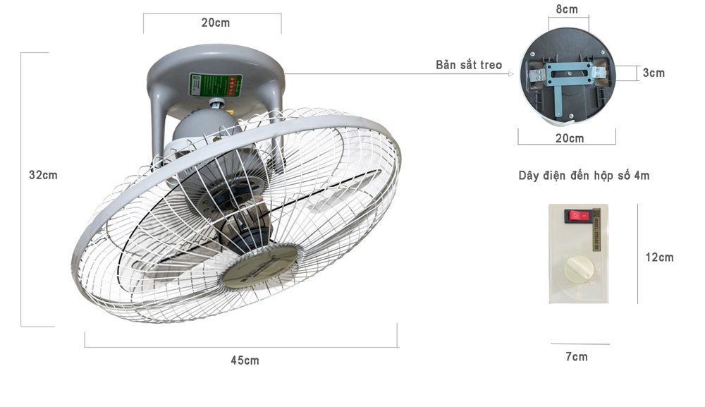 Quạt đảo trần Vinawind QTD-400ĐB Hộp số