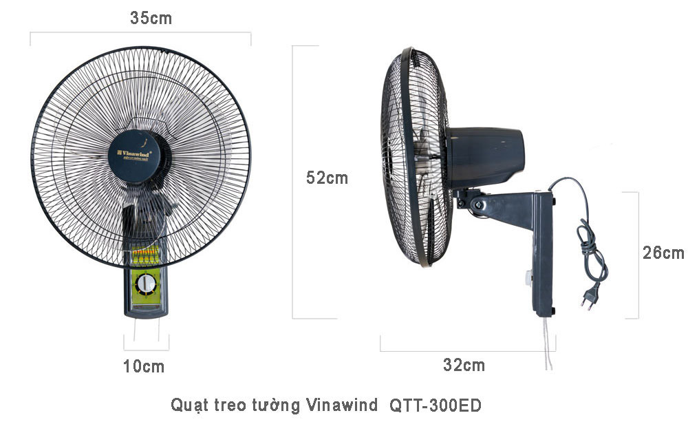 Quạt treo tường Vinawind QTT-300EĐ, 300mm, dây kéo, quạt nhỏ