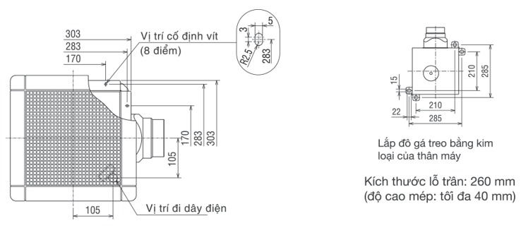 Quạt hút âm trần Mitsubishi VD-15ZP4T6, Nối ống