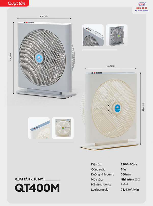 Quạt hộp điện cơ 91 QT-400M, kích thước 490x430mm