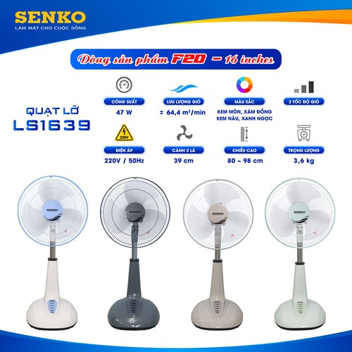 Quạt lửng Senko LS1639, sải cánh 39cm, cao 98cm