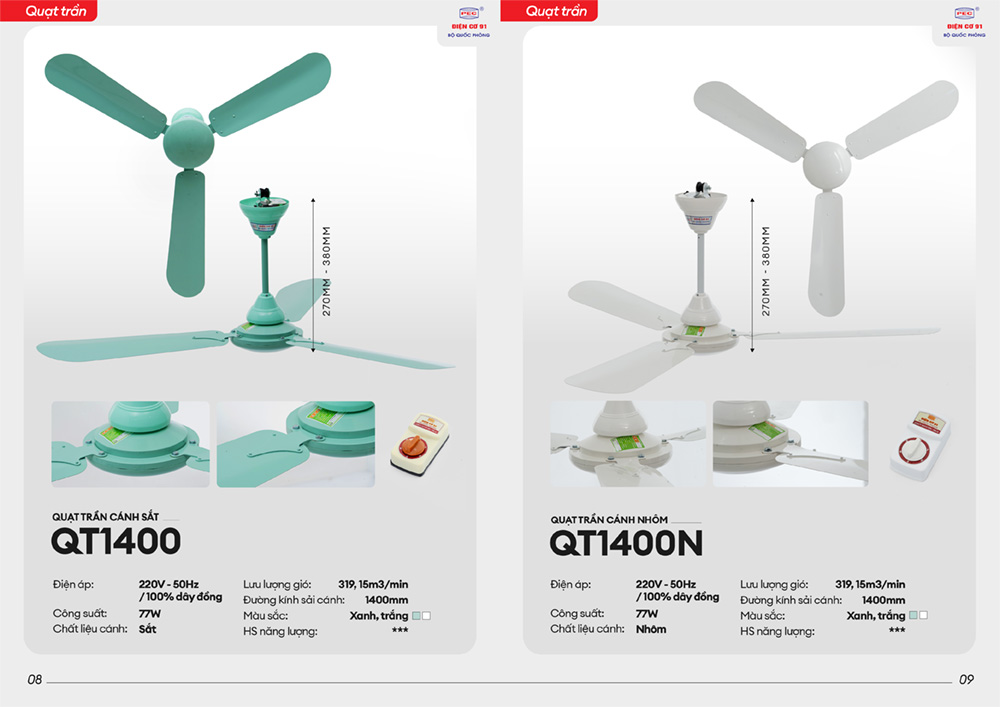 Quạt trần điện cơ 91 QT-1400 3 cánh 