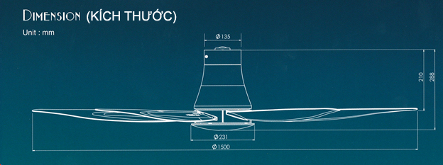 Kích thước quạt trần KDK T60AW