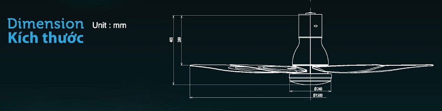 quạt trần KDK U60FW kích thước