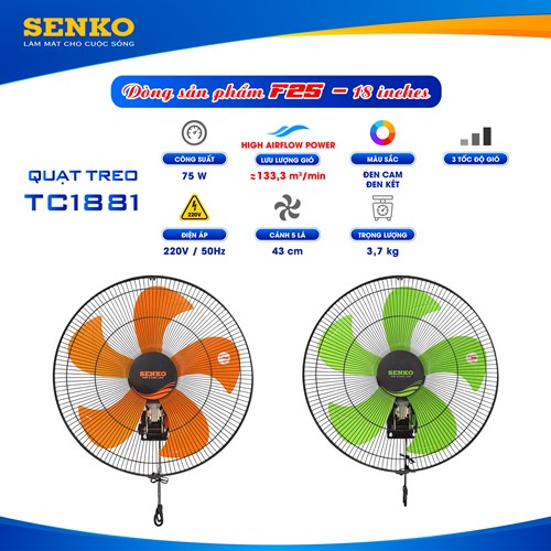 Quạt treo tường Senko TC1881 - Sải cánh 43cm, 2 dây kéo