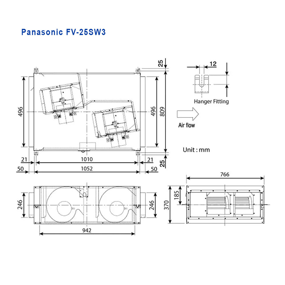 Quạt thông gió nối ống cabinet Panasonic FV-25SW3, 940W, 380V