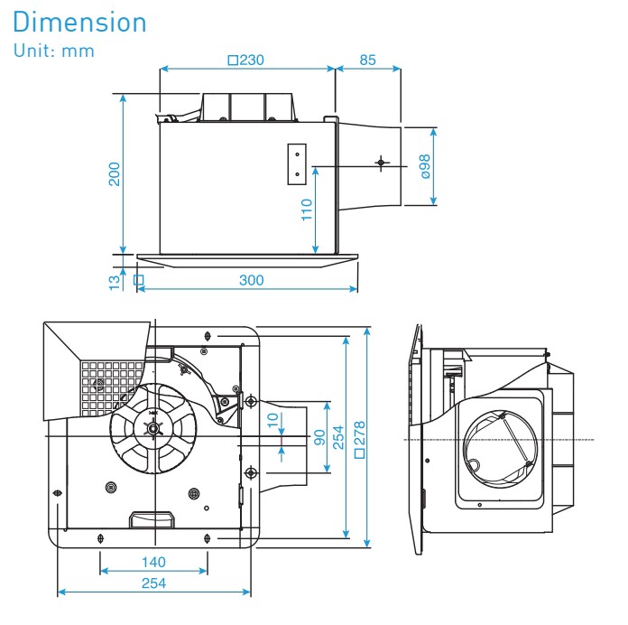 Quạt hút âm trần Panasonic FV‑24CU8, mặt 300x300, 9m2