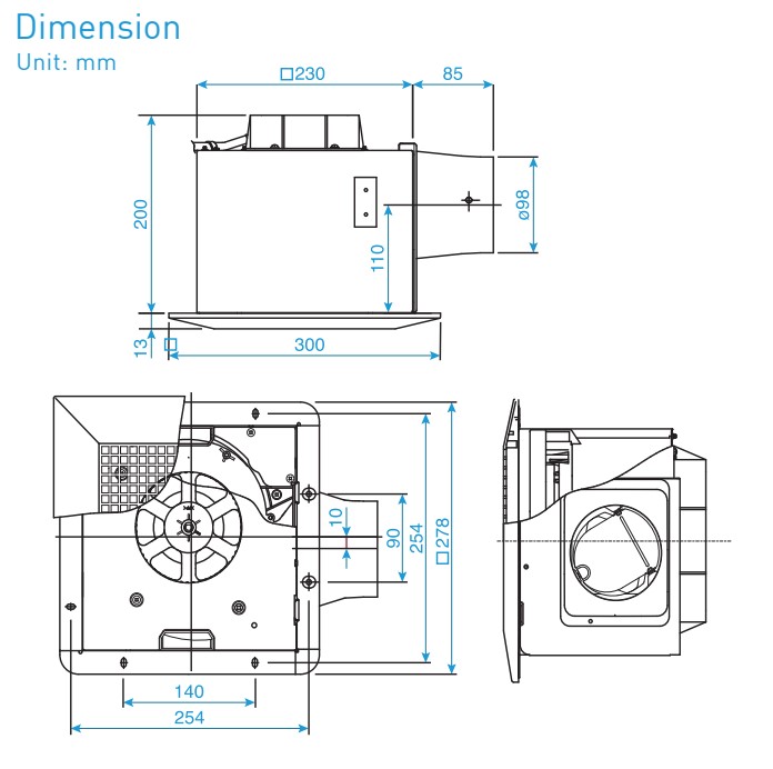 Quạt hút âm trần Panasonic FV‑24CHRV2 Cảm biến, mặt 300x300, 12m2