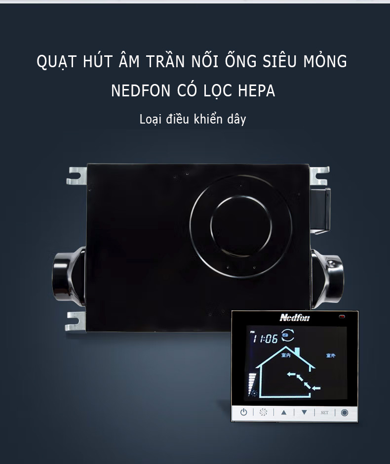 Quạt cấp khí tươi Nedfon DGT15-45H, Siêu mỏng, có lọc Hepa