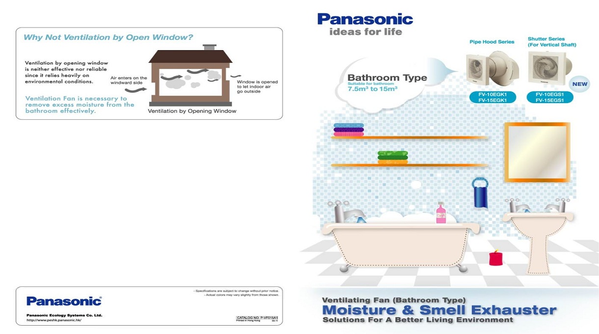 Quạt thông gió gắn tường Panasonic FV-15EGS1, dùng cho nhà tắm, 150m3/h