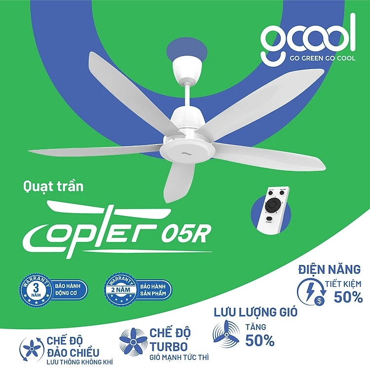 Quạt trần Gcool Copter 05 Động cơ DC, Hộp số