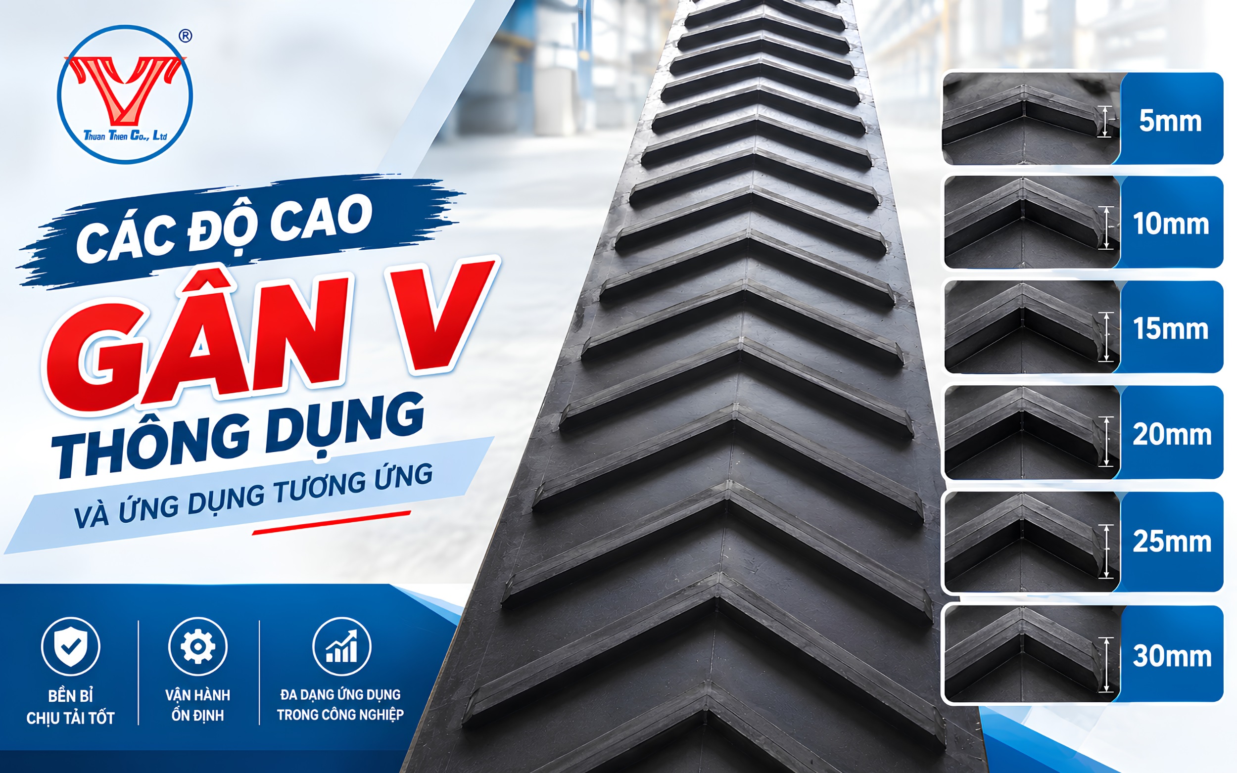 Các độ cao gân V thông dụng và ứng dụng tương ứng