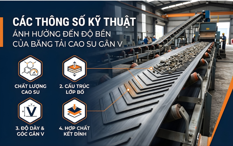 các thông số kỹ thuật của băng tải cao su gân v có ảnh hưởng như thế nào?