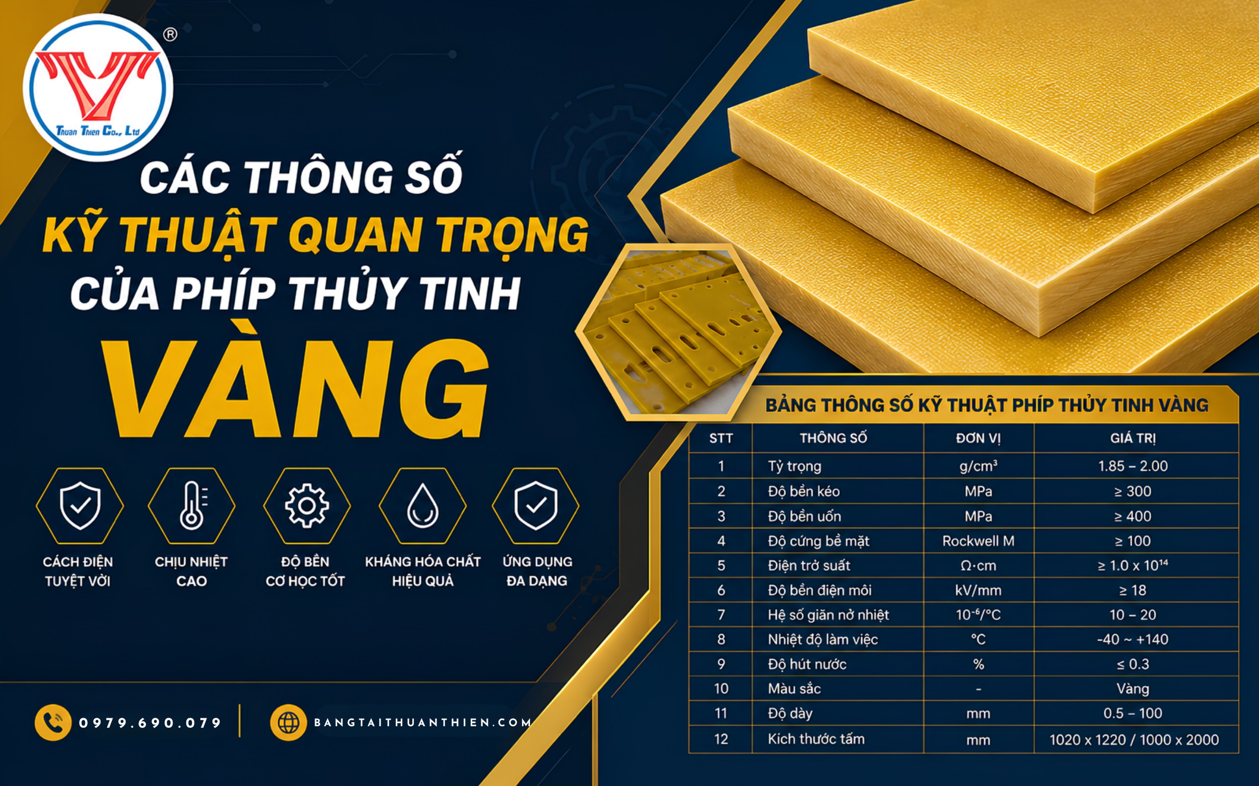 Các thông số kỹ thuật quan trọng của phíp thủy tinh vàng
