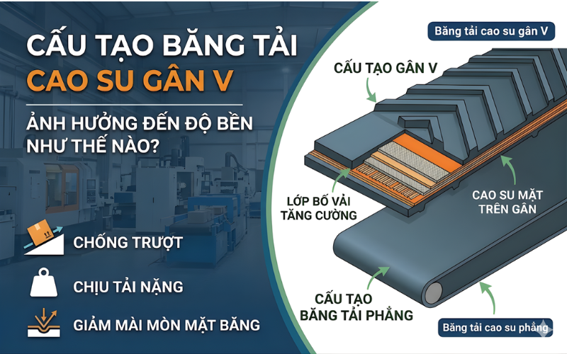 cấu tạo của băng tải gân v ảnh hưởng đến độ bền như thế nào?