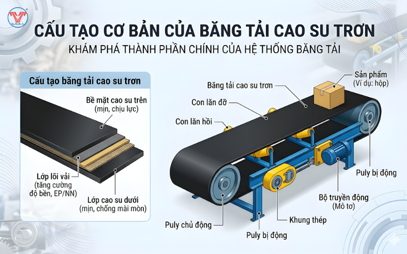 cấu tạo cơ bản băng tải cao su trơn
