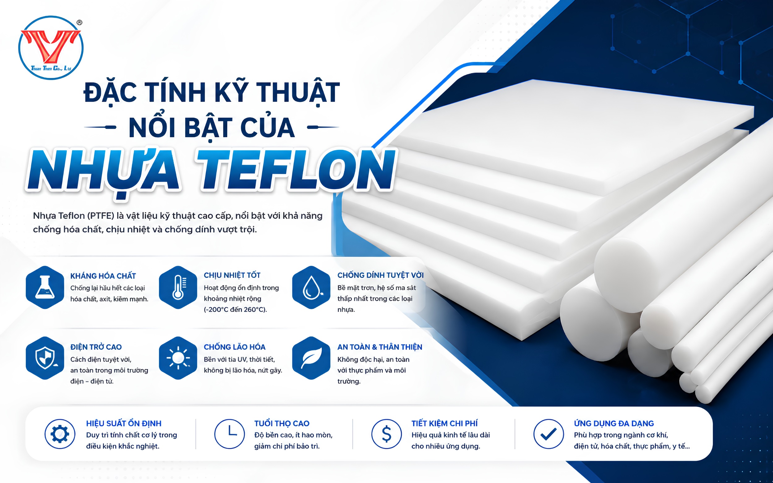 đặc tính kỹ thuật nổi bật của nhựa teflon nhựa ptfe