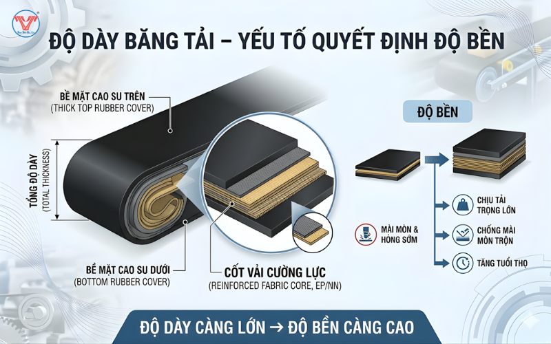 các độ dày băng tải cao su trơn