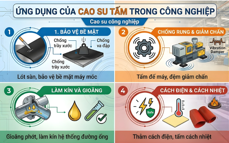 ứng dụng cao su tấm trong công nghiệp