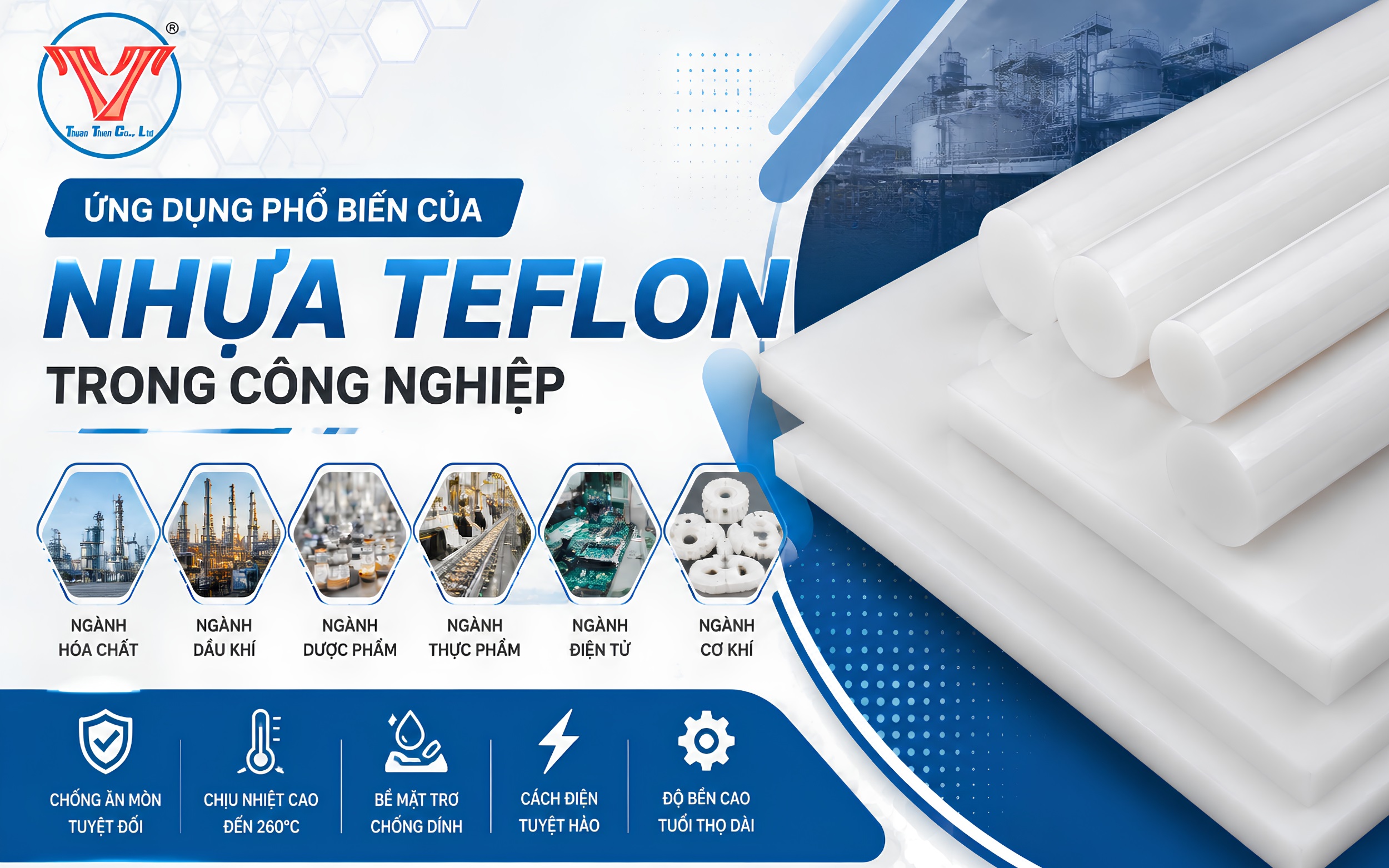 Ứng dụng phổ biến của nhựa Teflon trong công nghiệp