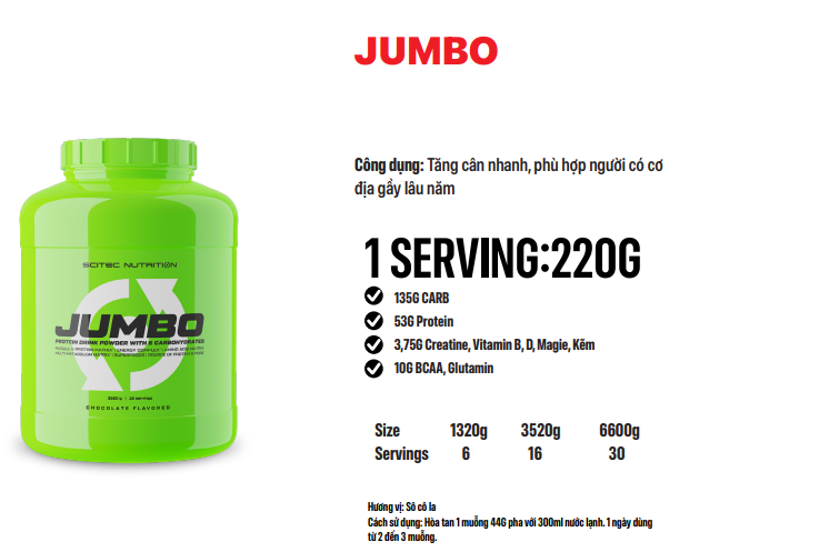 MASS GAINER | JUMBO TĂNG CÂN NHANH 6600g