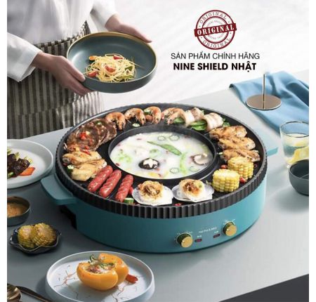 Nồi Lẩu Nướng Tròn 2 Trong 1 Màu Xanh