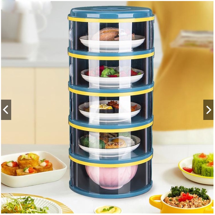 Lồng Bàn Giữ Nhiệt Xếp Gọn 5 Tầng(Màu Xanh)