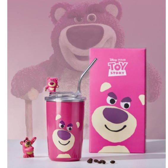 (Hồng) Ly Giữ Nhiệt Gấu Dâu Lotso Kèm Sticker ( Thùng 50 cái)