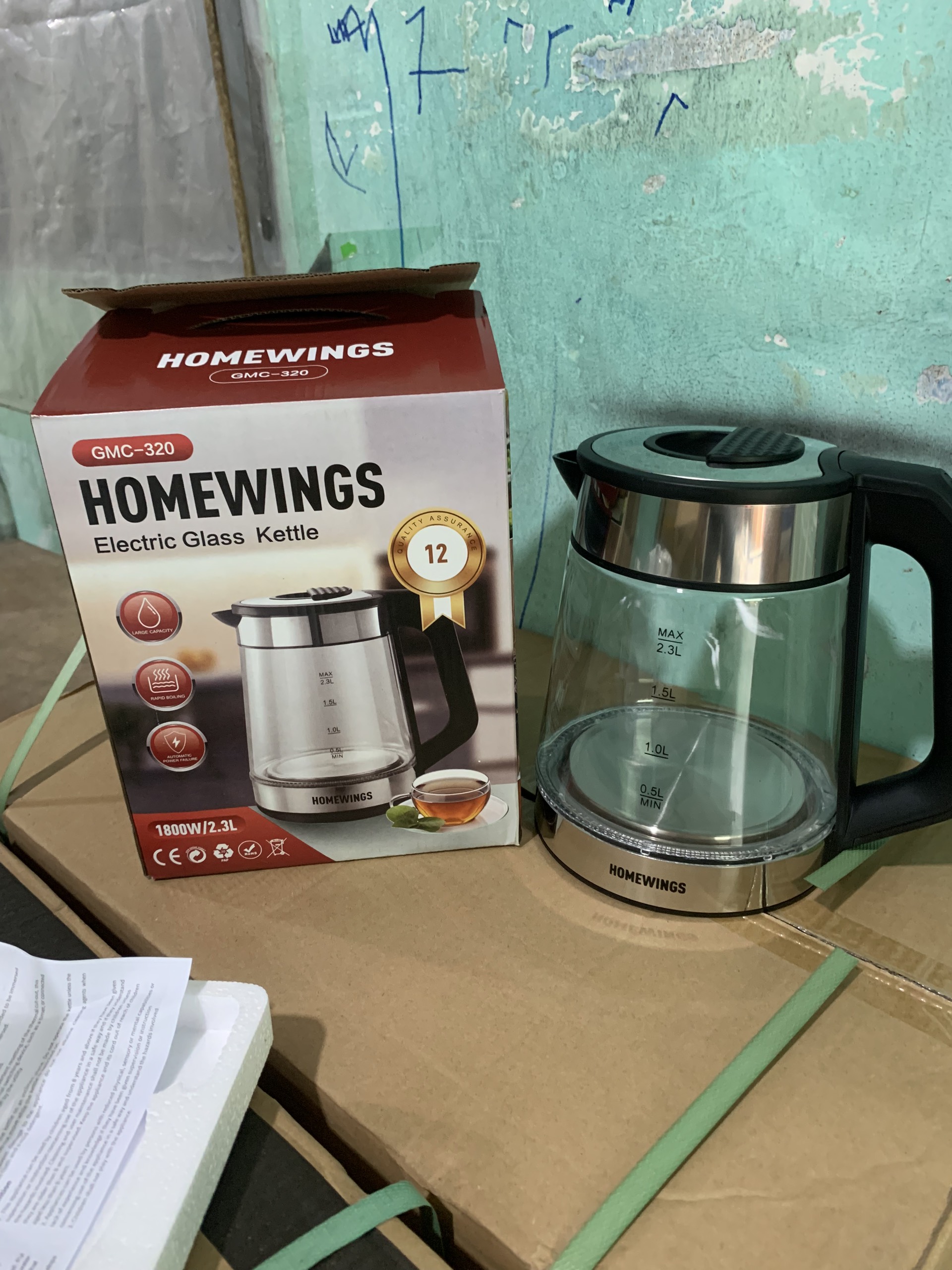 Ấm Đun Thủy Tinh 2.3L HomeWing (Thùng 12 Cái)