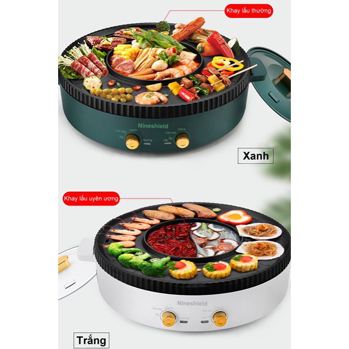 Nồi Lẩu Nướng Tròn 2 Trong 1 Màu Xanh