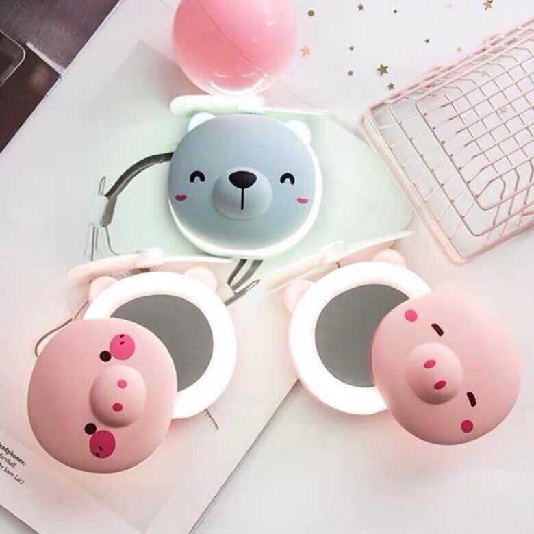 Gương Soi Mini Kèm Đèn Và Quạt Cute