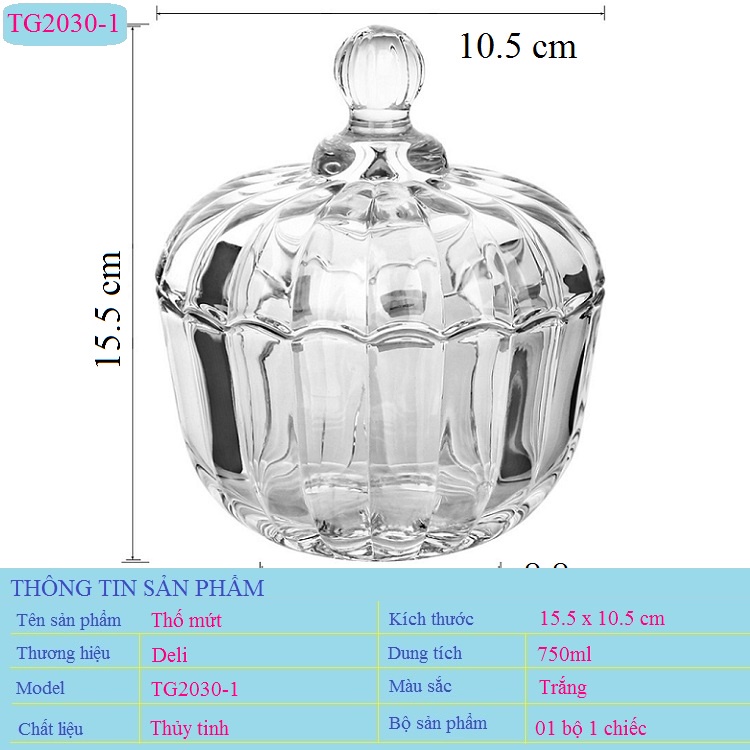 Hủ Đựng Mứt Thủy Tinh Trắng TG2030-1 (Thùng 36 Cái)