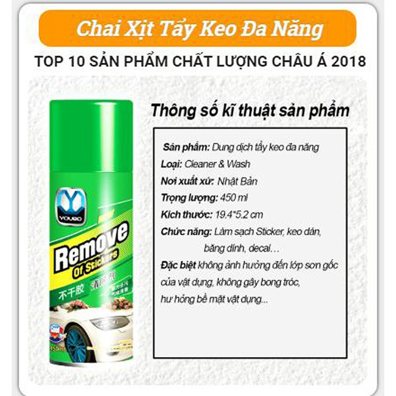 Chai Xịt Tẩy Vết Băng Dính Keo Dán Sàn, Vệ Sinh Nội Thất( Thùng 24 Chai)