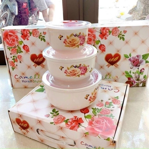 Set 3 Thố Thủy Tinh Camellia Korea Style - Thùng 28 Hộp