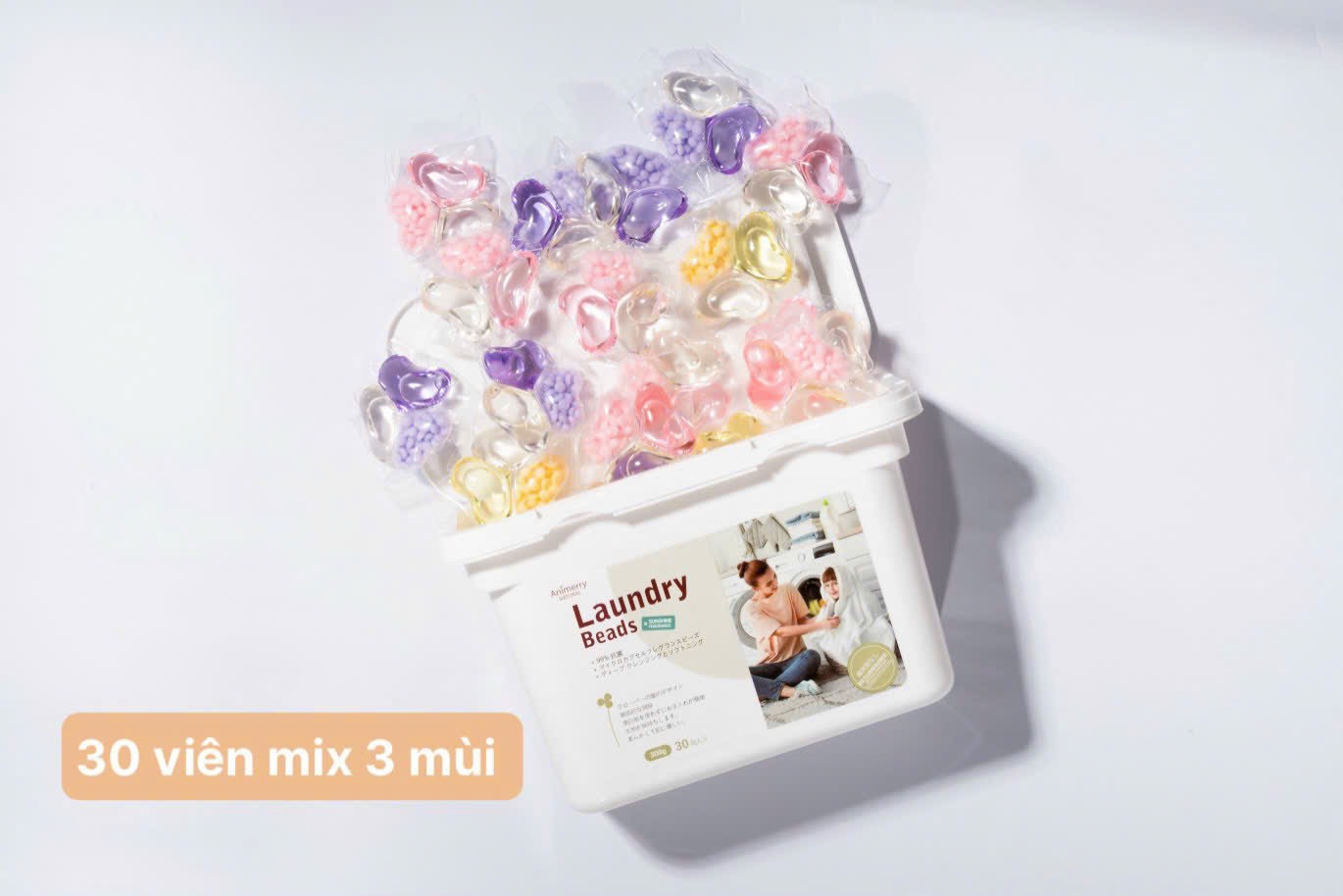 Hộp 30 Viên Giặt Xả Tẩy Trắng Animerry (Thùng 42 Hộp)