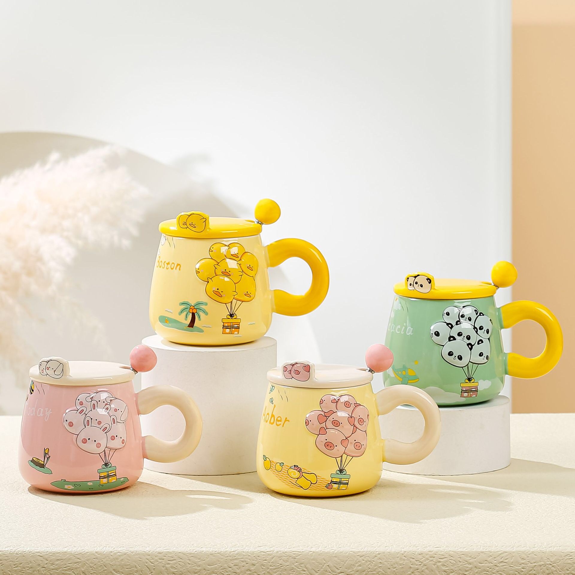Cốc Sứ Cute Chùm Bông Quai Nón (Thùng 60)