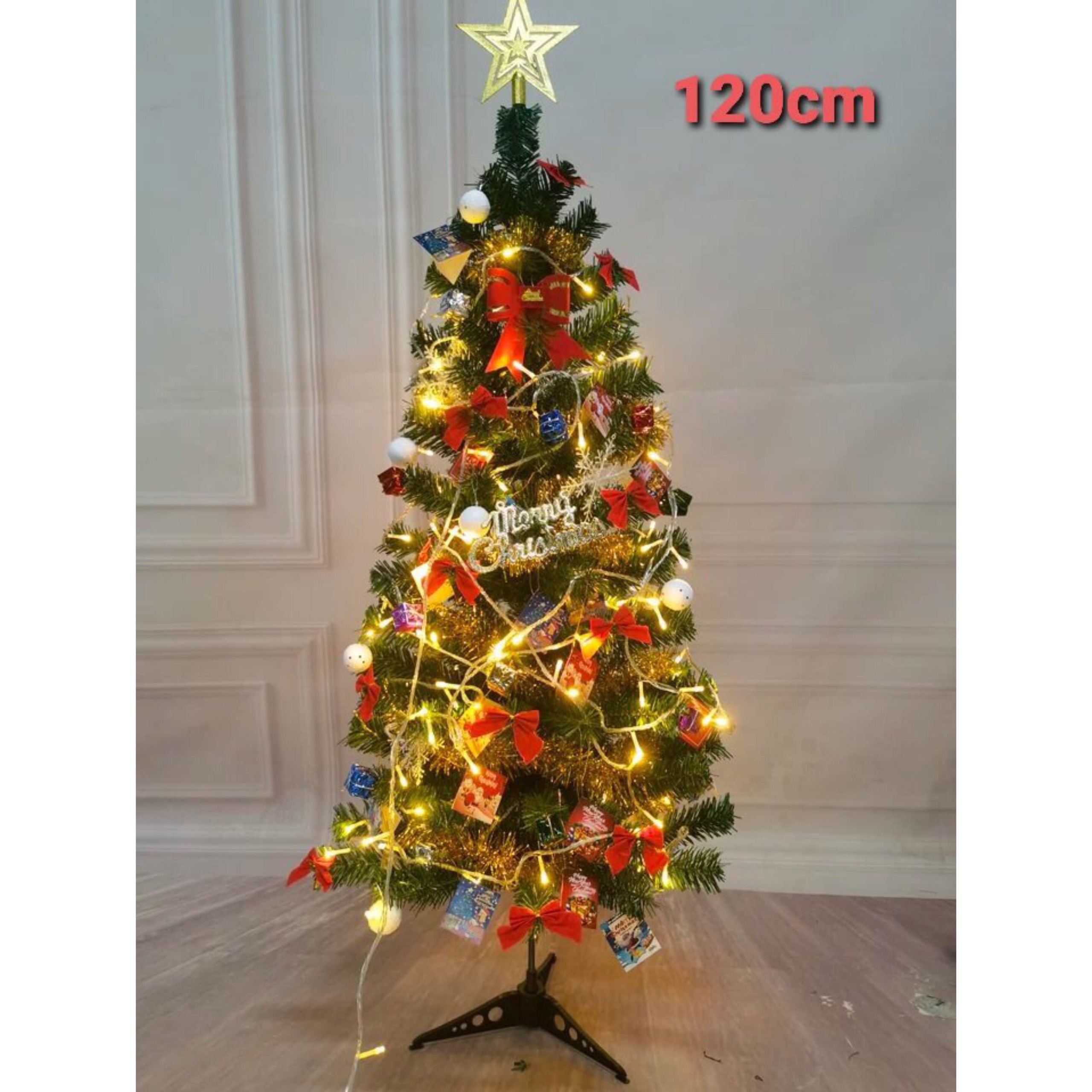 Cây Thông Noel 120cm Chân Nhựa - 110 Đầu Kèm Phụ Kiện Có Đèn (Thùng 25)
