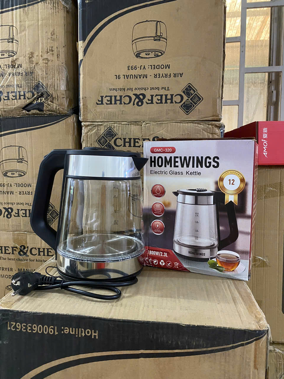 Ấm Đun Thủy Tinh 2.3L HomeWing (Thùng 12 Cái)