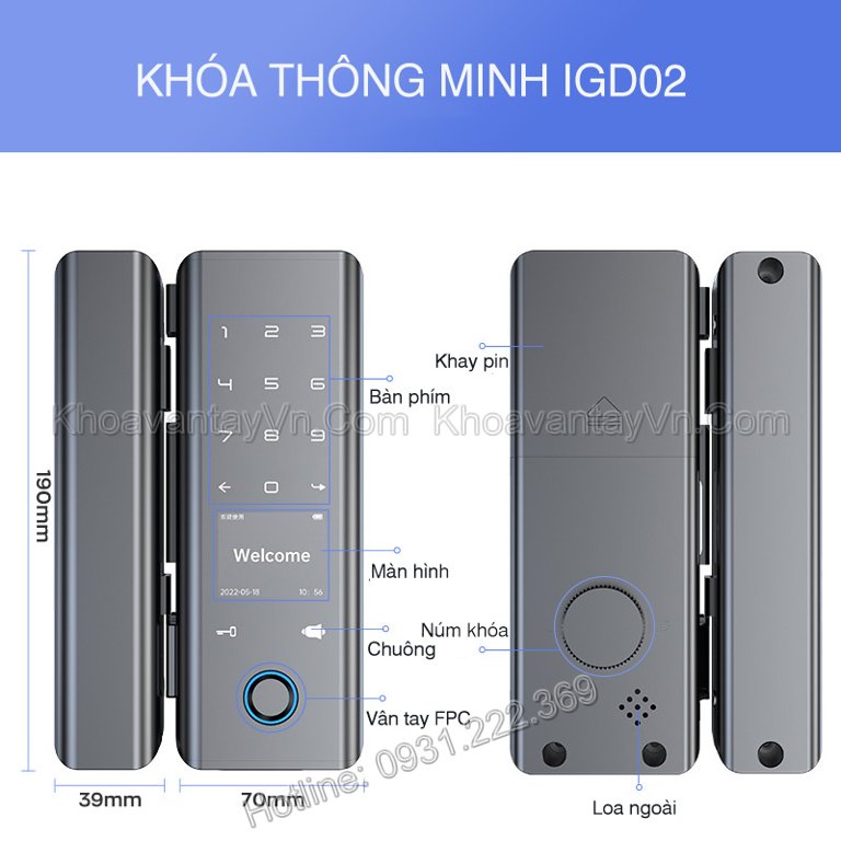 Khoá điện tử thông minh cửa kính IGD02 tại Hải Phòng