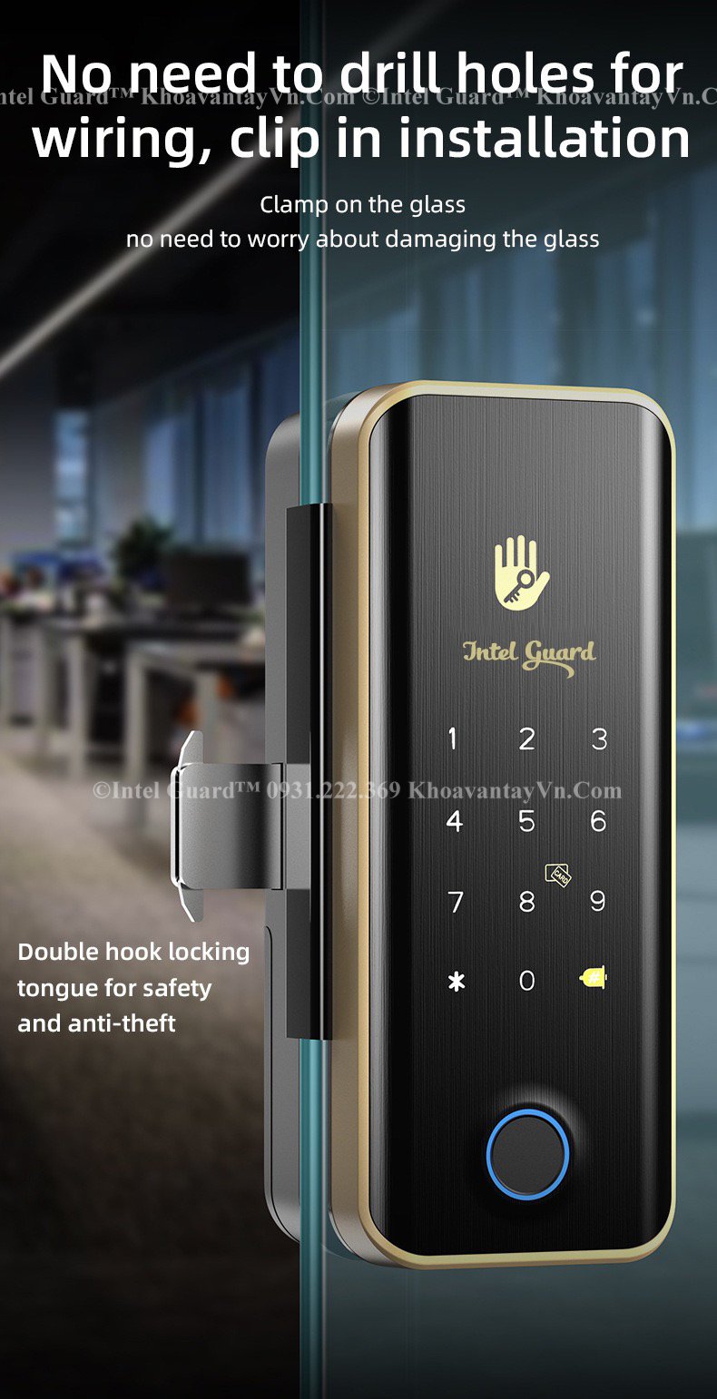 Khóa thông minh cửa kính IGD06 phù hợp lắp cho cửa kính cường lực mở hoặc lùa