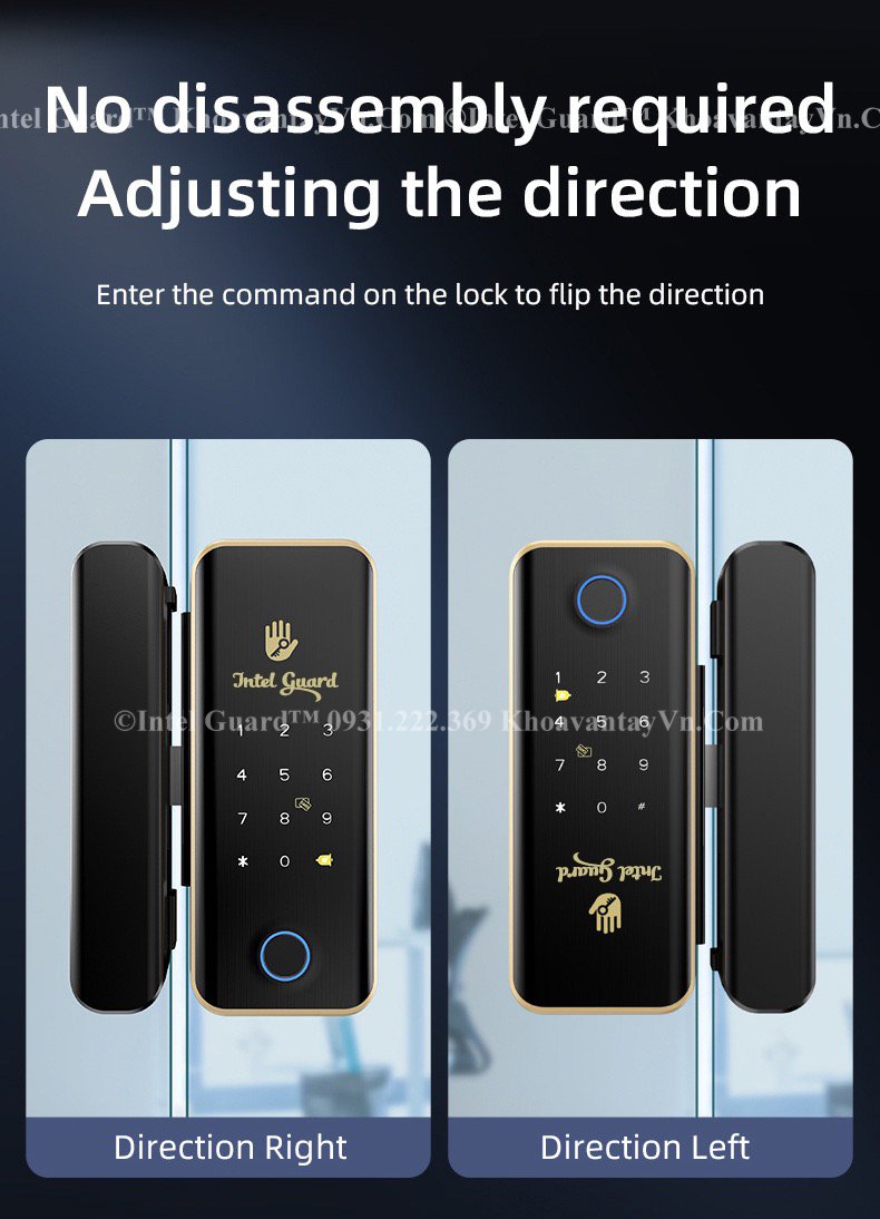 Khóa thông minh cửa kính IGD06 không phân biệt hướng lắp đặt, tự động điều chỉnh theo hướng lắp