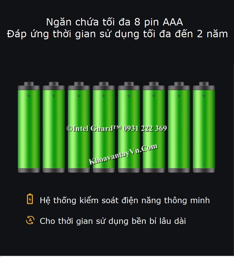 Với 8 viên pin AAA khóa từ thông minh MK19 đáp ứng thời gian sử dụng lên tới 2 năm