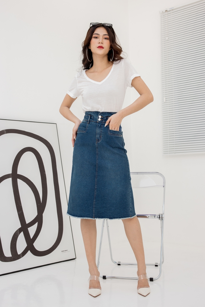 VÁY JEAN LỬNG MÀU XANH ĐẬM