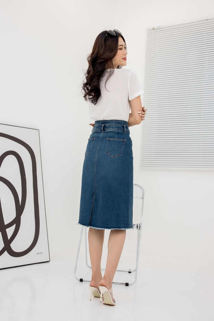 VÁY JEAN LỬNG MÀU XANH ĐẬM