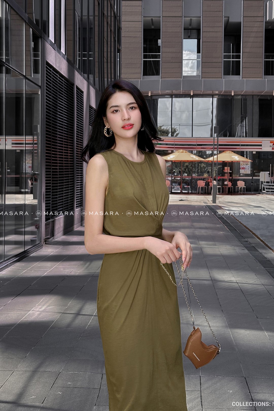 ĐẦM TẰM XƯỚC MỀM THẮT NƠ EO MÀU RÊU