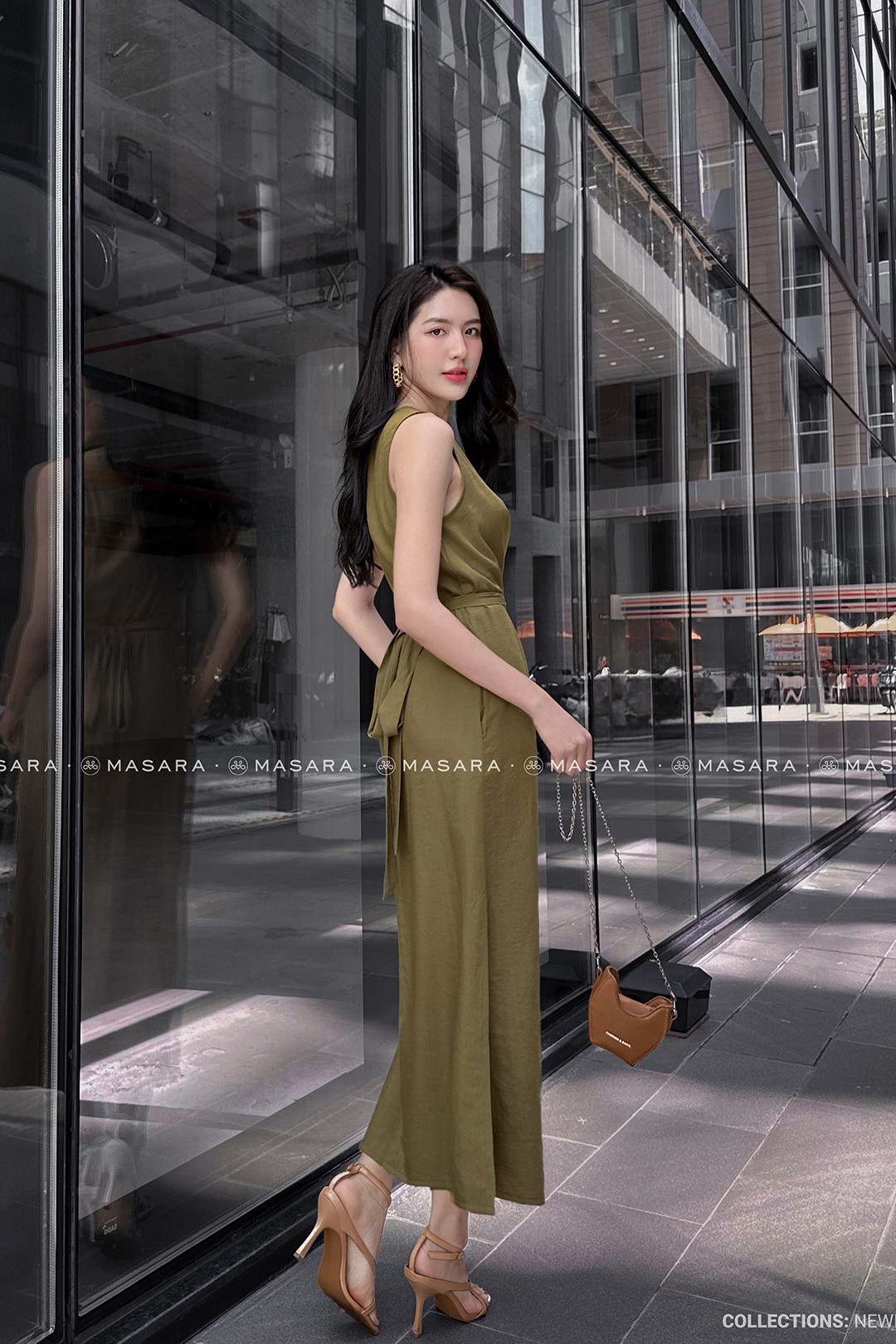ĐẦM TẰM XƯỚC MỀM THẮT NƠ EO MÀU RÊU