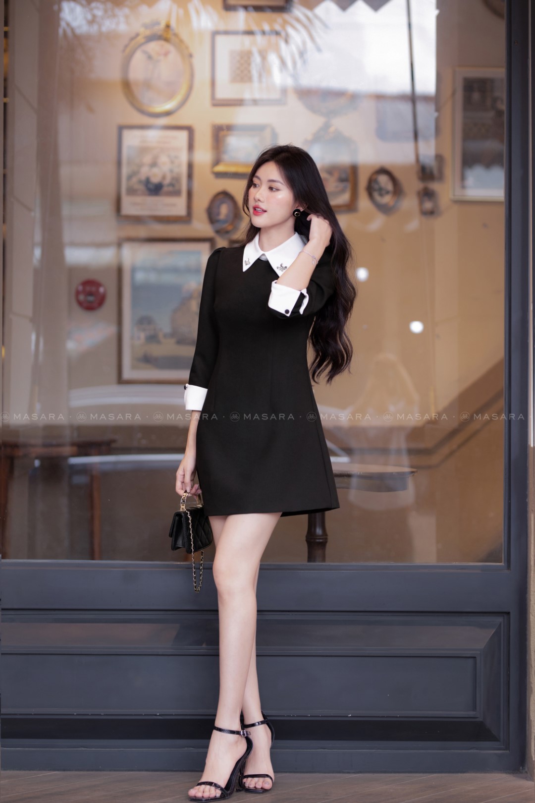 BIGSIZE]Váy đầm đen cổ búp bê đính nơ tay ngắn phong cách Hàn Quốc -  Oreka.vn